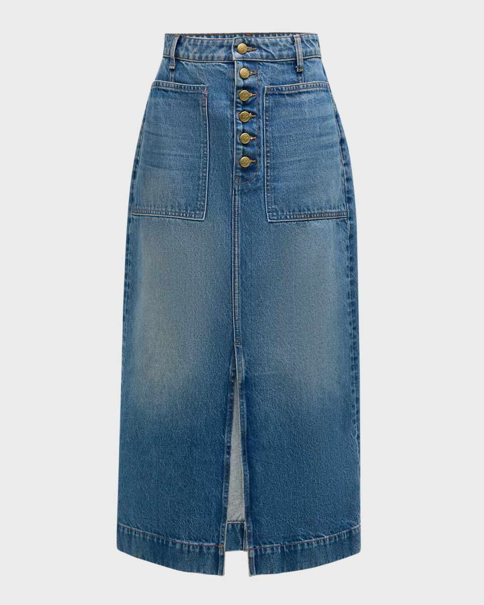 The Bea Vented Midi Denim Skirt
