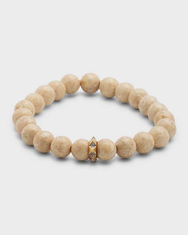 8mm Cream Jasper Spike Spacer Stretch Bracelet