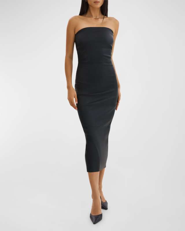 Hailey Fitted Stretch Leather Midi Dress
