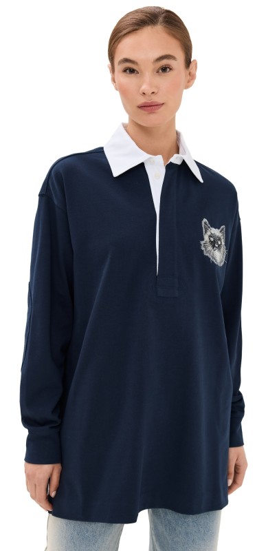 Stella McCartney Cat Oversized Rugby Polo Shirt Navy