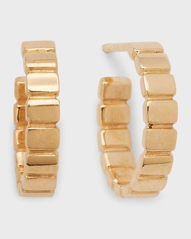 14K Yellow Gold Skinny Tag Huggie Earrings