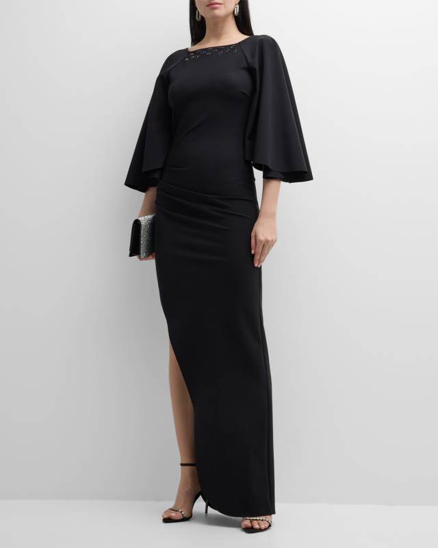 Salvia Side-Slit Embellished Column Gown