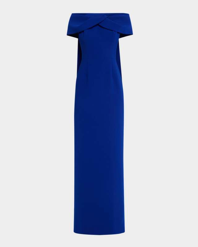 Draped Off-Shoulder Crepe Gown