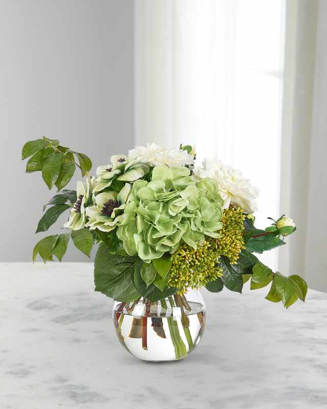 Hydrangea & Dahlia Arrangement in Glass Bubble Vase
