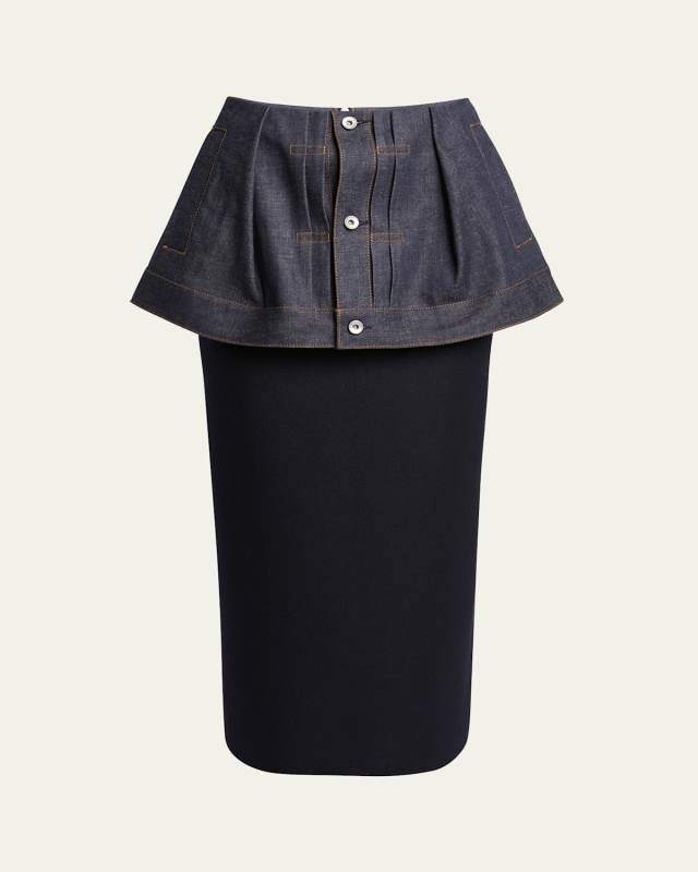 Denim Jacket Peplum Detail Pencil Skirt