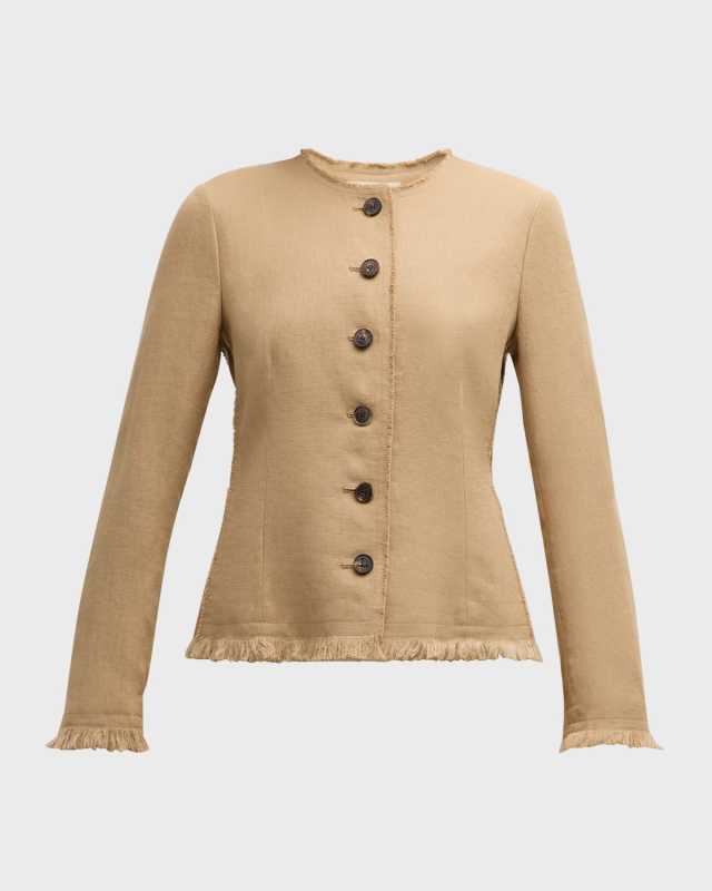 Fringe-Trim Linen Jacket
