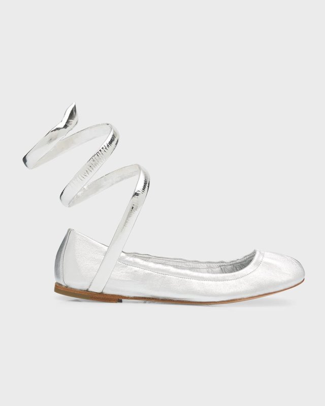 Metallic Snake-Wrap Ballerina Flats