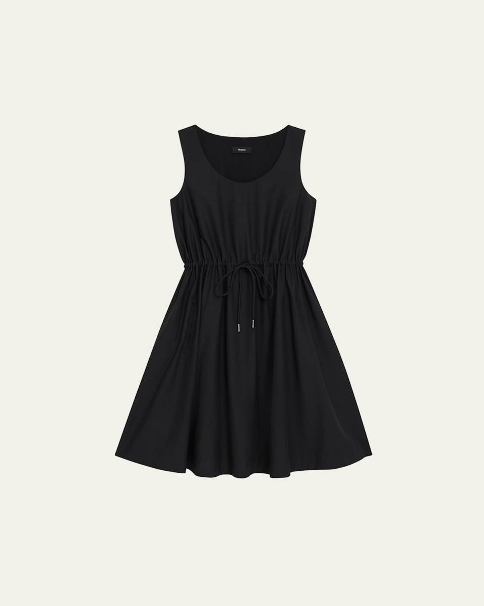 Scoop-Neck Drawstring-Waist Pullover Cotton Mini Dress