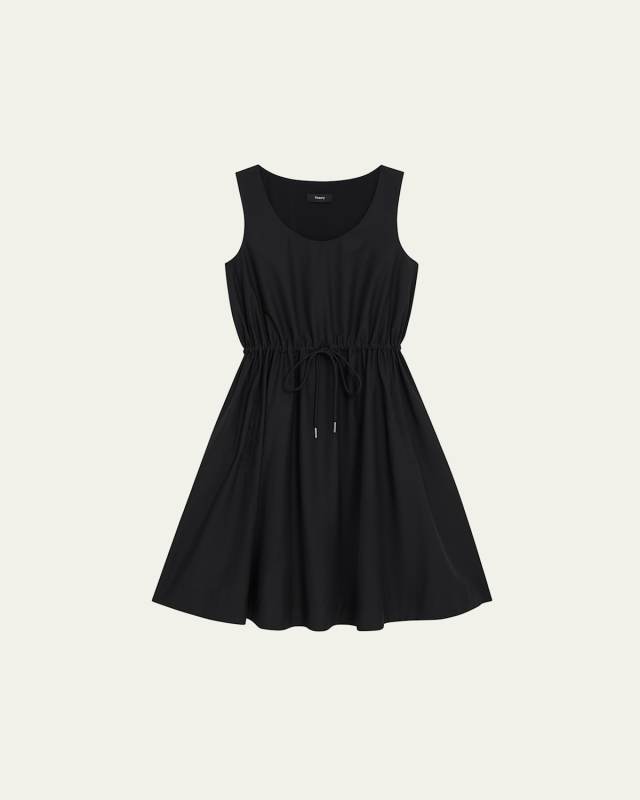 Scoop-Neck Drawstring-Waist Pullover Cotton Mini Dress