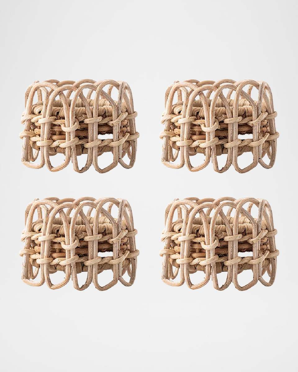 Provence Rattan Whitewash Napkin Rings, Set of 4