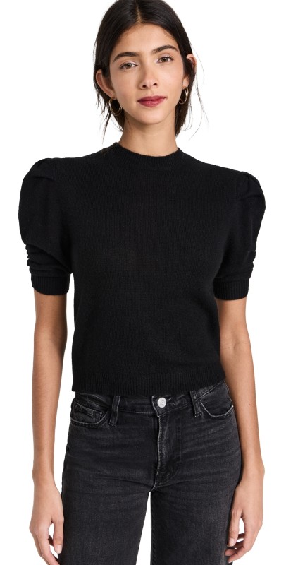 FRAME Ruched Sleeve Cashmere Sweater Noir
