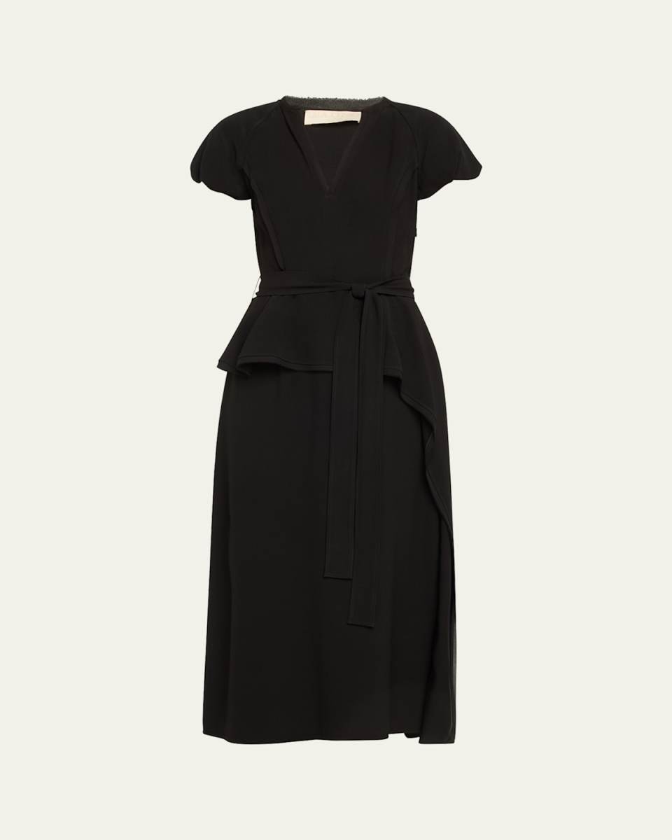 Demetria Belted V-Neck Midi Dress