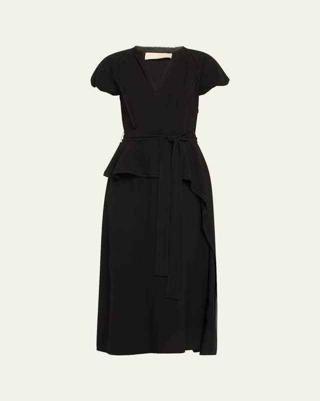 Demetria Belted V-Neck Midi Dress