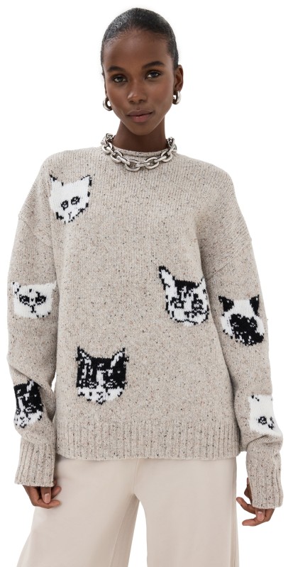Acne Studios Kuelu Cat Jacquard Sweater Beige