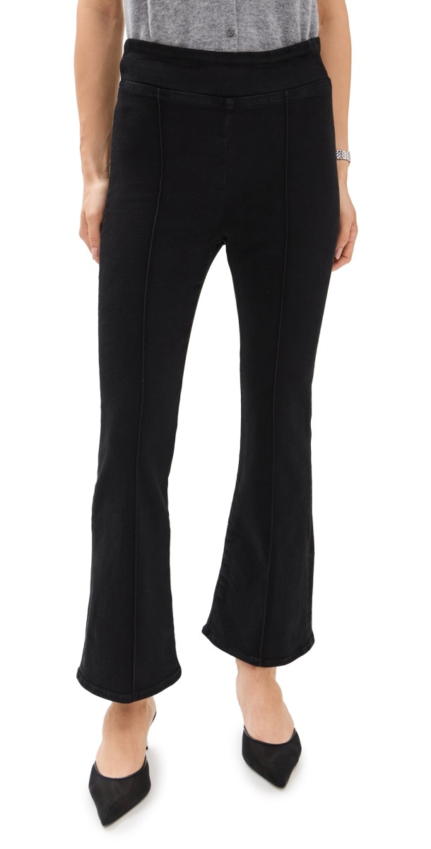 FRAME Jetset Crop Mini Boot Pintuck Jeans Sheen Noir