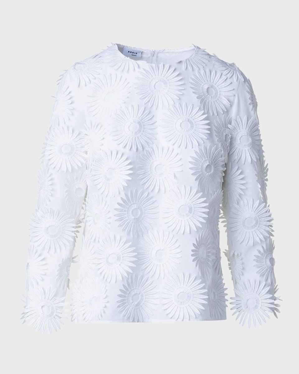 Hello Sunshine Superpose Embroidered Cotton Poplin Bracelet-Sleeve Blouse