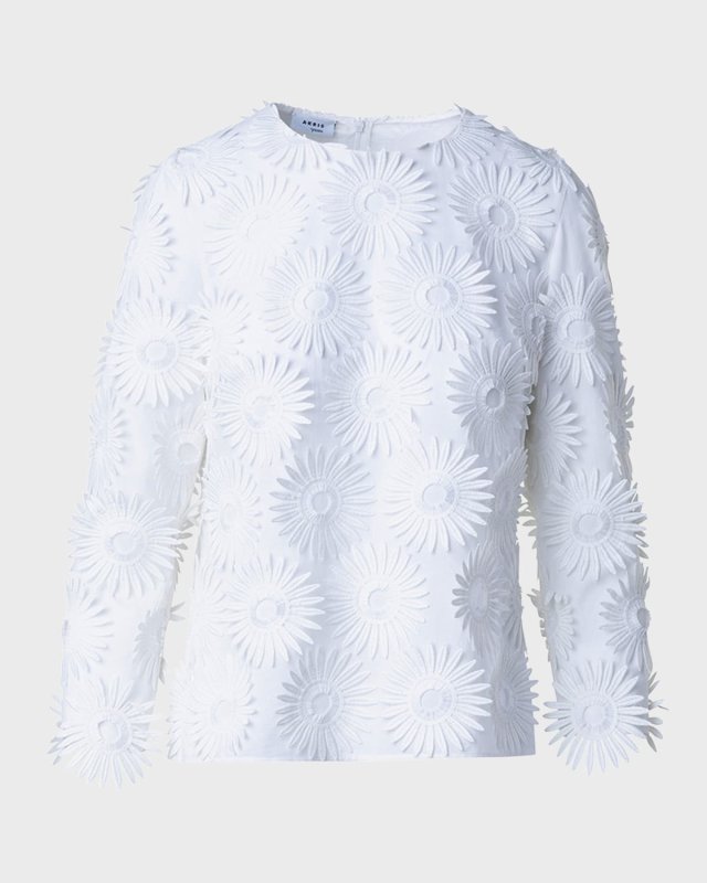 Hello Sunshine Superpose Embroidered Cotton Poplin Bracelet-Sleeve Blouse