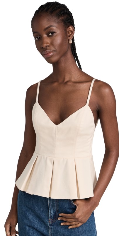 Marissa Webb Emily Pleated Peplum Top Bone