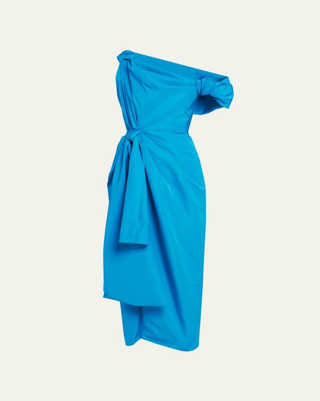 Off-Shoulder Midi Dress with Ruched Bow Detail