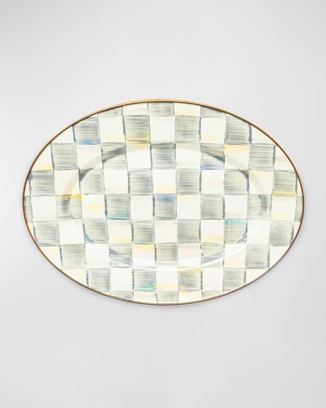 Sterling Check Enamel Oval Platter, Small