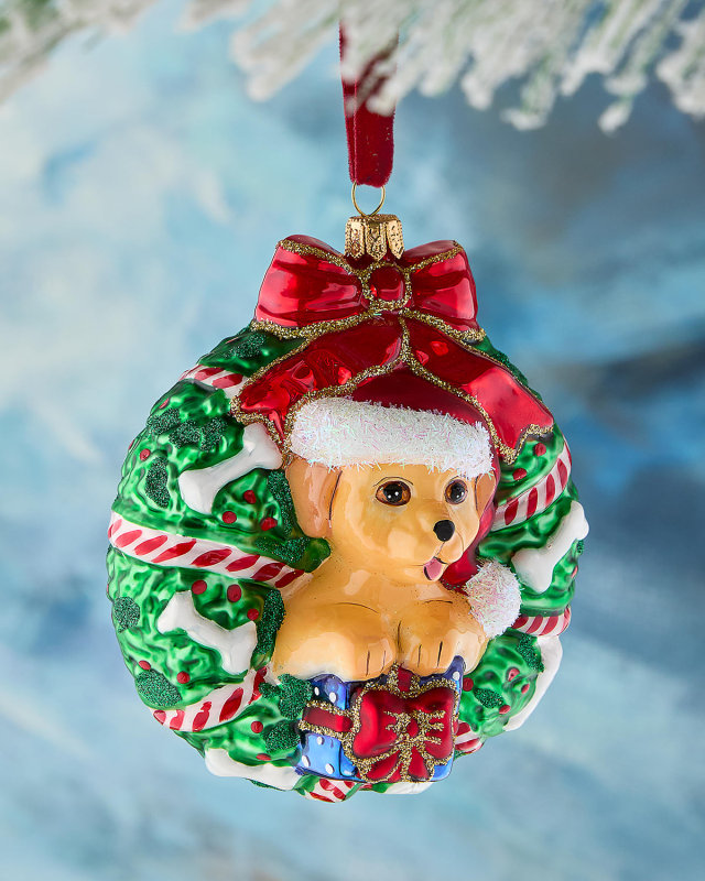 Wreath Dog Christmas Ornament