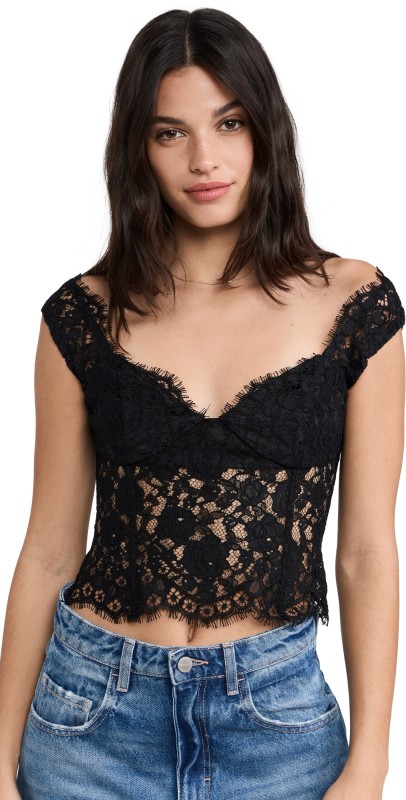 For Love & Lemons Waverly Lace Top Black