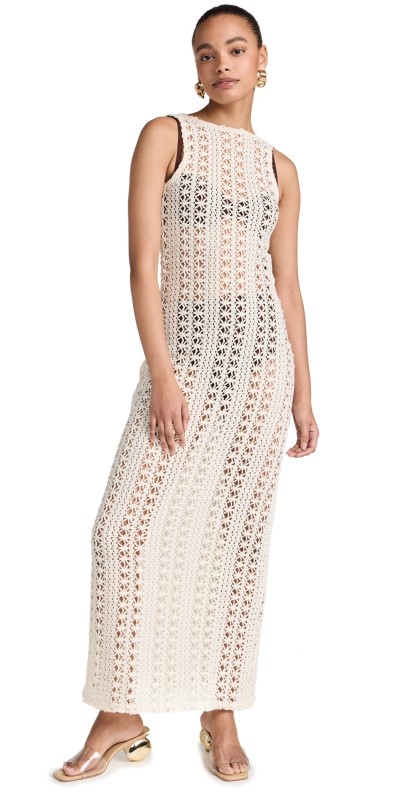 House of Aama Sleeveless Lace Crochet Dress Cream