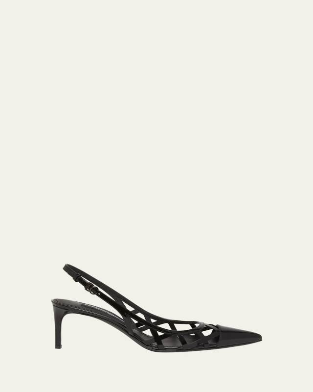 Caged Leather Slingback Pumps