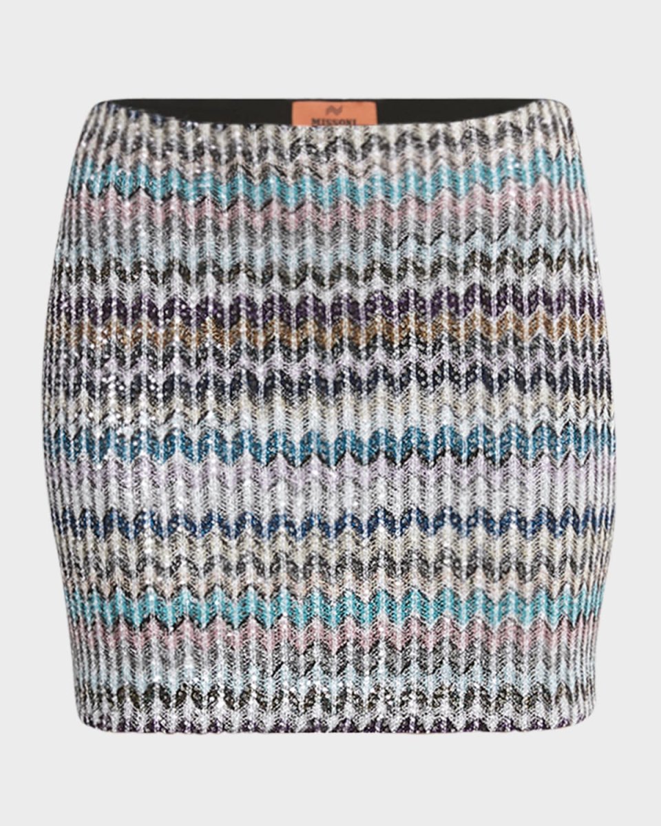 Paillette Chevron Knit Mini Skirt