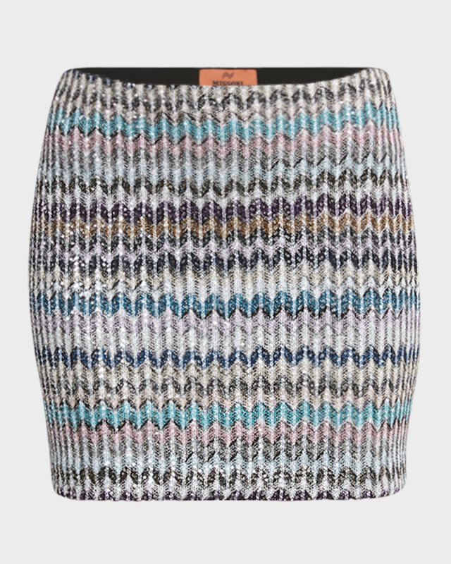 Paillette Chevron Knit Mini Skirt