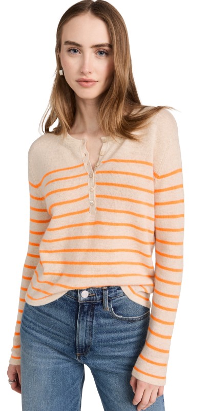 Jumper 1234 Stripe Henley Oatmeal Neon Orange