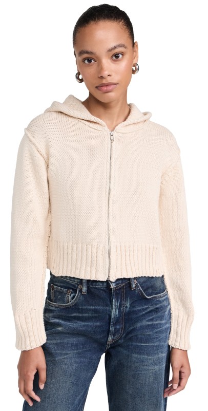 NSF Mills Zip Front Hooded Sweater Cream