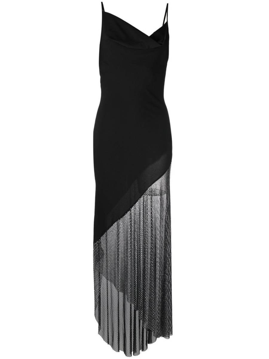 asymmetric spaghetti-strap maxi dress