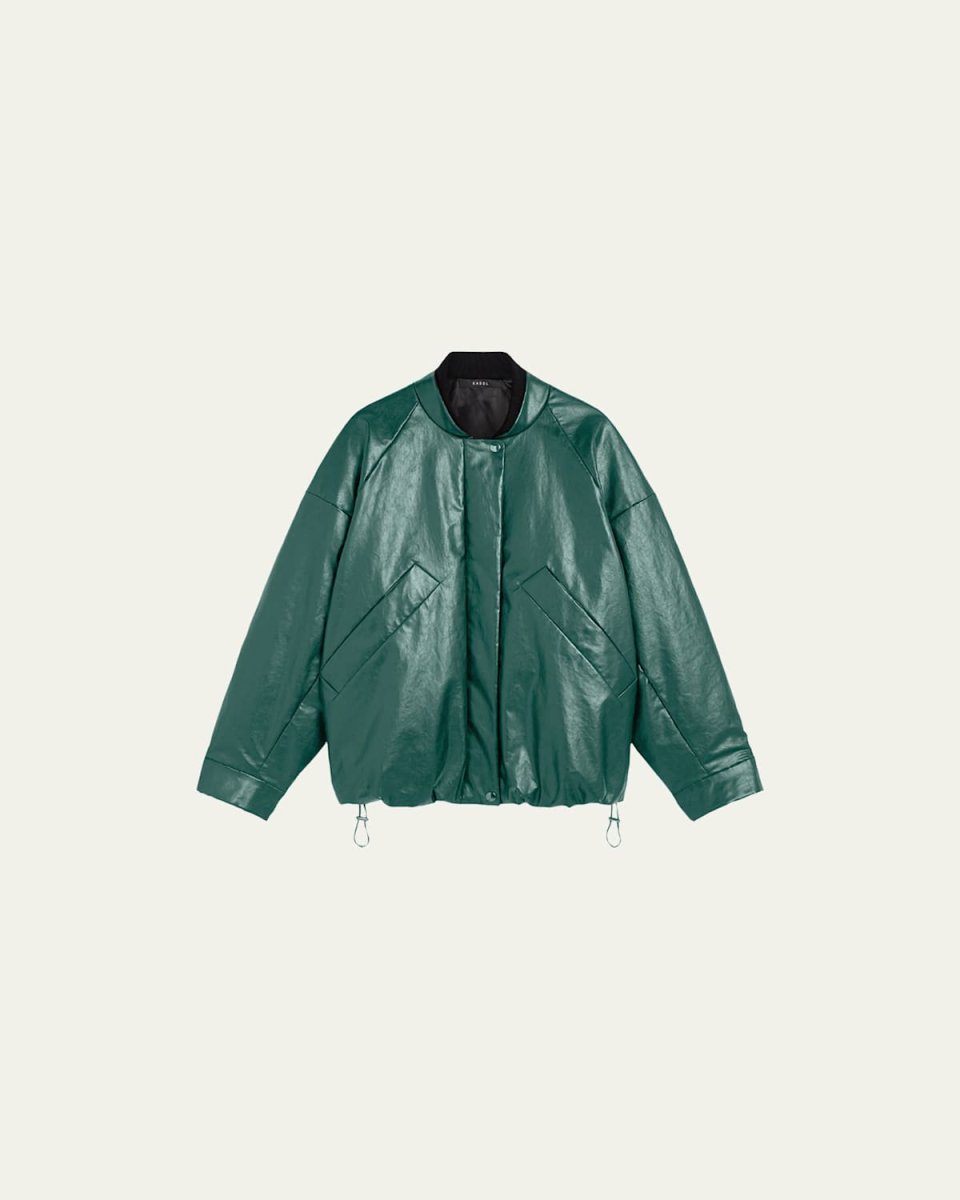Oversized Oil-Coated Faux Leather Padded Bomber Jacket
