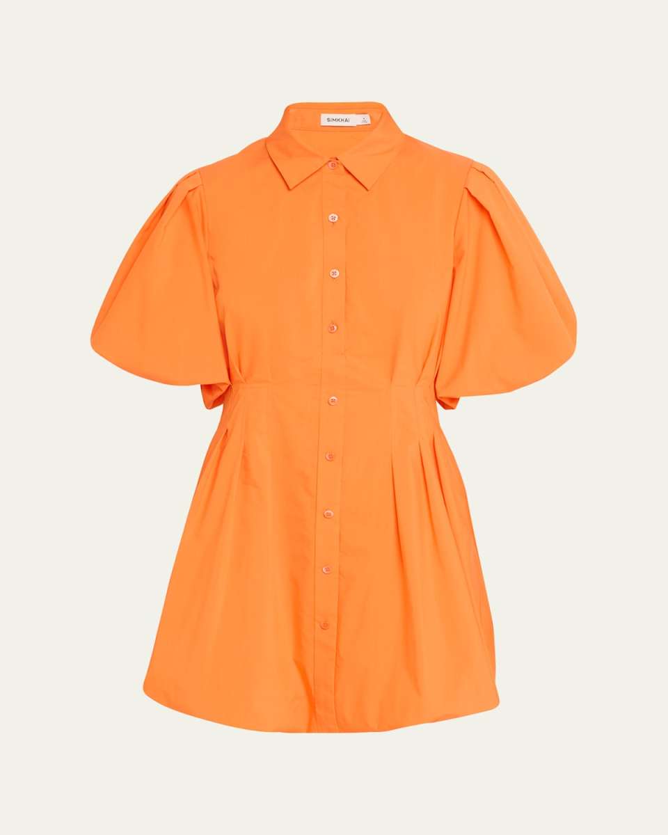 Cleo Balloon-Sleeve Pintuck Mini Dress
