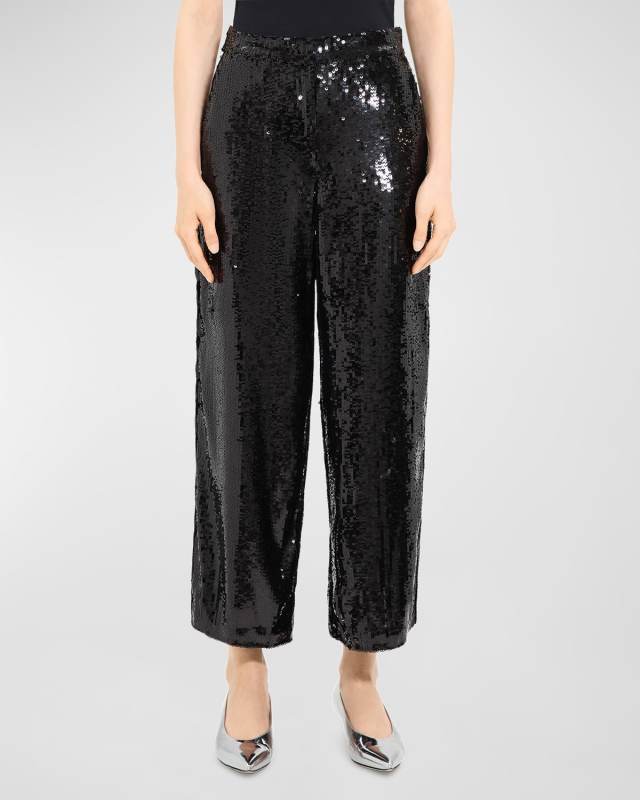 Sequin Relax Straight-Leg Pants