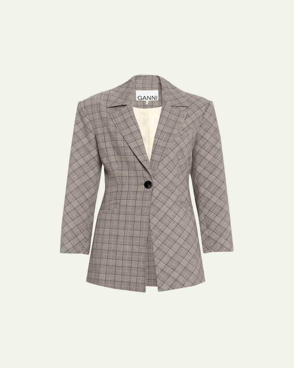 Mixed-Check Fitted Blazer