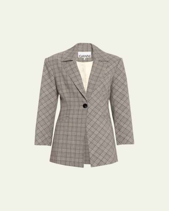 Mixed-Check Fitted Blazer