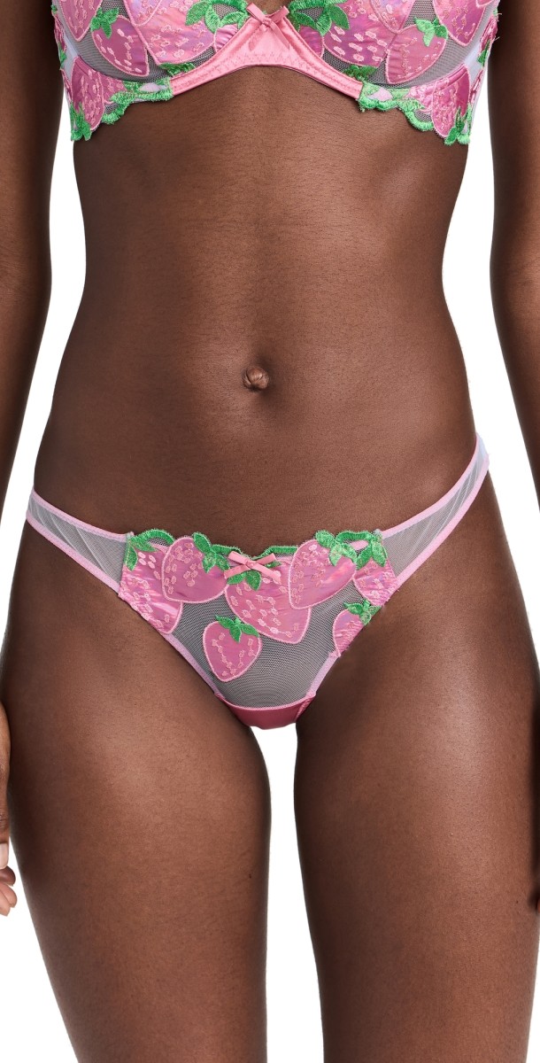 Fleur du Mal Strawberry Embroidery Thong Pink Cadillac