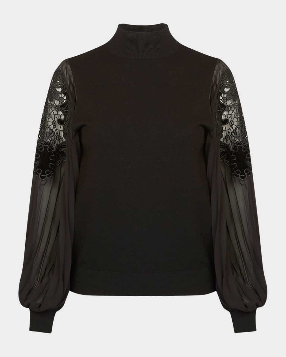 Bal Pleated-Sleeve Knit Blous