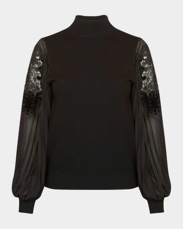 Bal Pleated-Sleeve Knit Blous