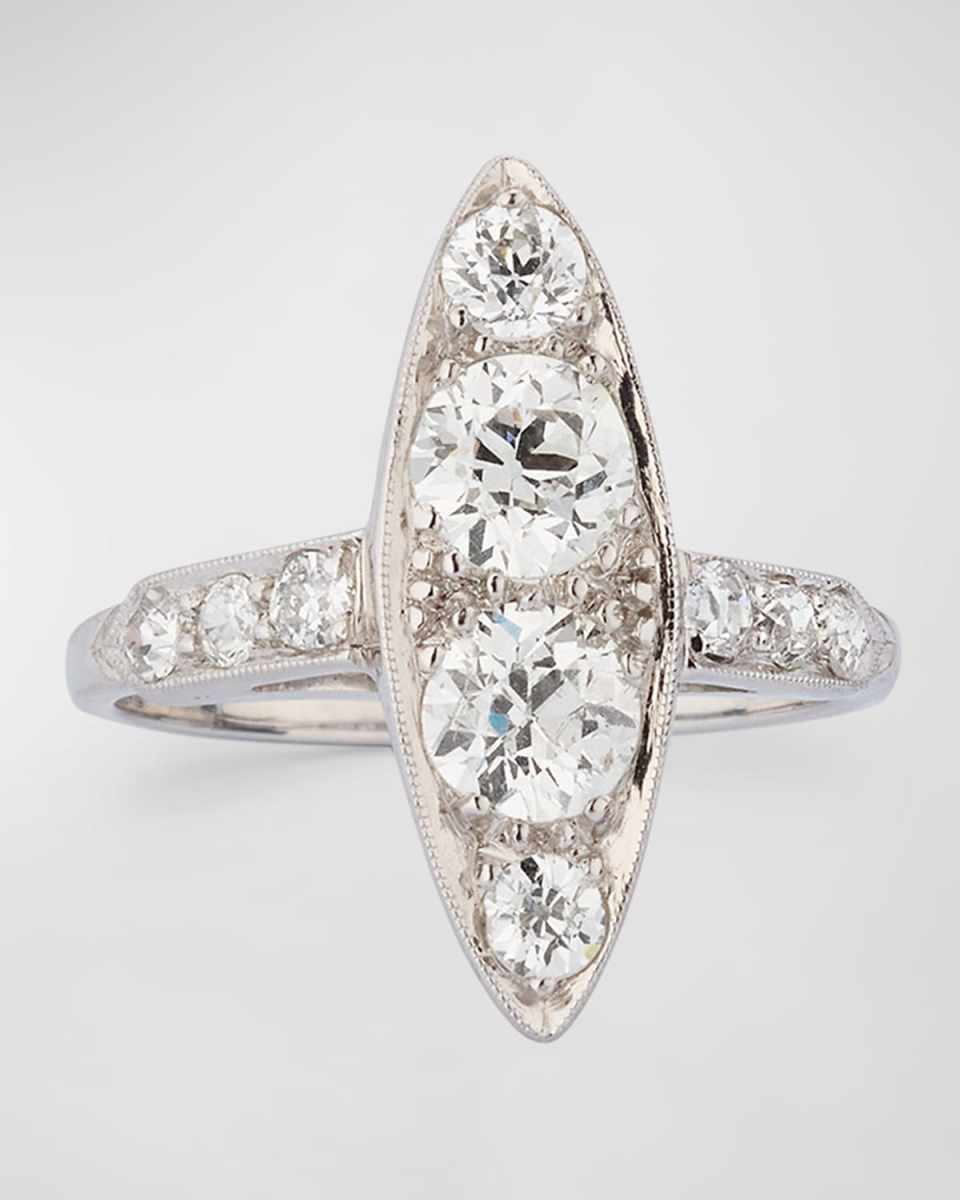 Estate Platinum Diamond Art Deco Duchess Dinner Ring, Size 6.75