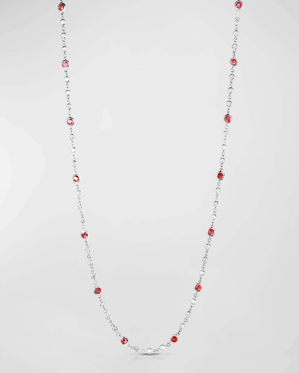 18K White Gold Ruby and Diamond Long Necklace, 42"L