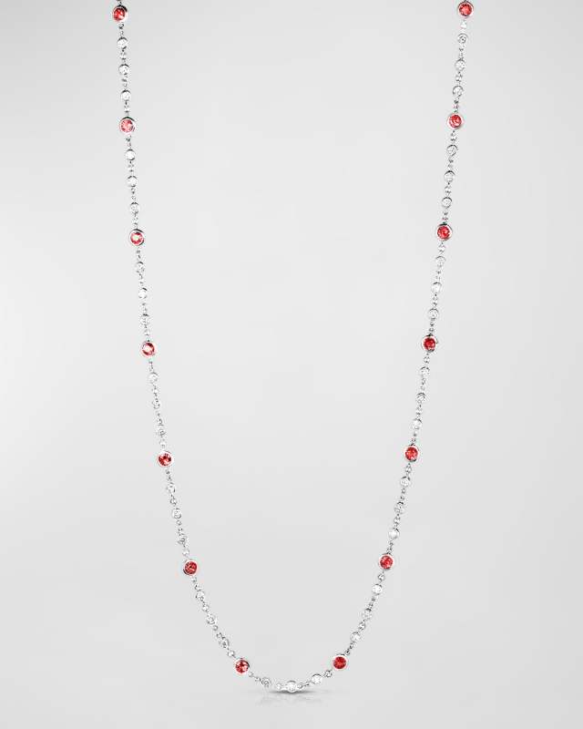 18K White Gold Ruby and Diamond Long Necklace, 42"L