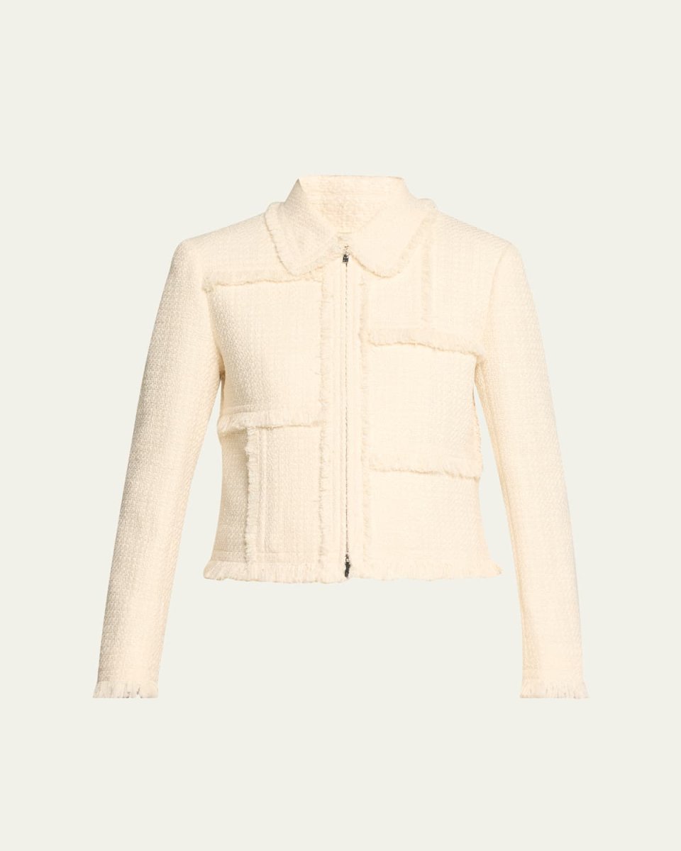 Fringe-Trim Boucle Tweed Jacket
