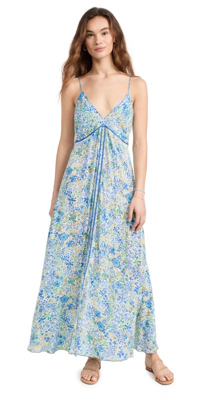 Poupette St Barth Denise V Maxi Dress White Blue Nature