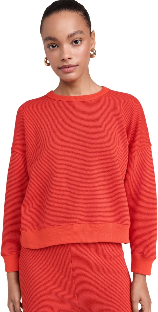 THE GREAT. The Teammate Sweatshirt Hot Red Overdyed Stripe