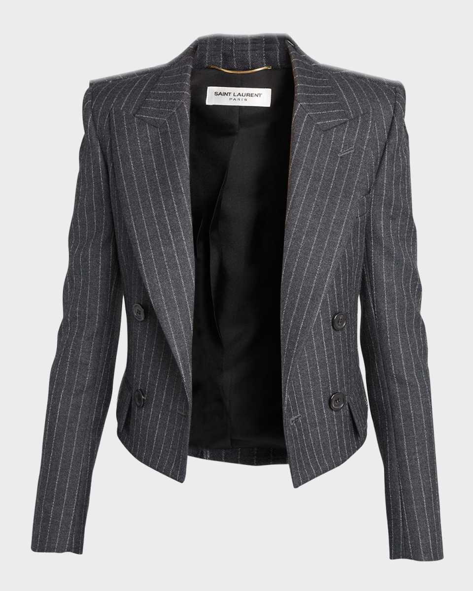 Pinstripe Crop Double-Breasted Blazer Jacket