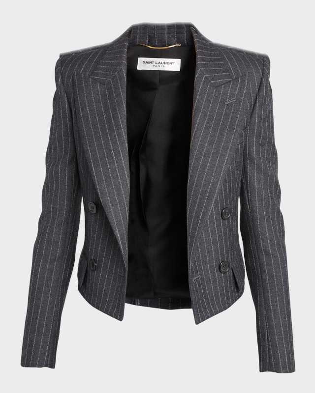 Pinstripe Crop Double-Breasted Blazer Jacket