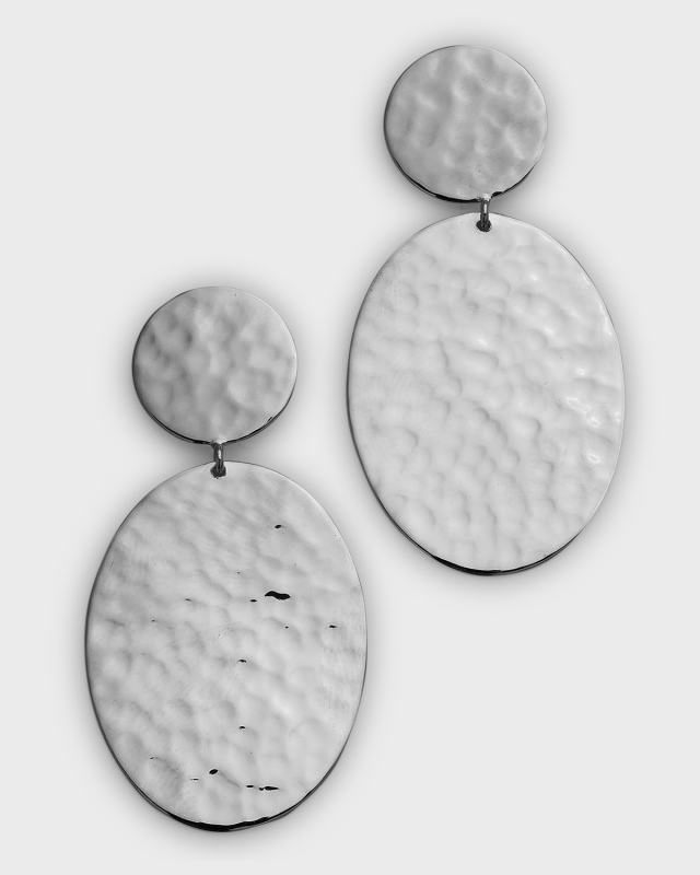 Crinkle Hammered Oval Snowman Earrings in Sterling Silver